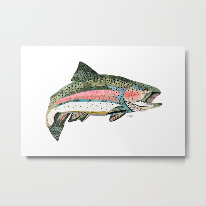 Rainbow Trout Collage Metal Print by Lindsey Kay Co