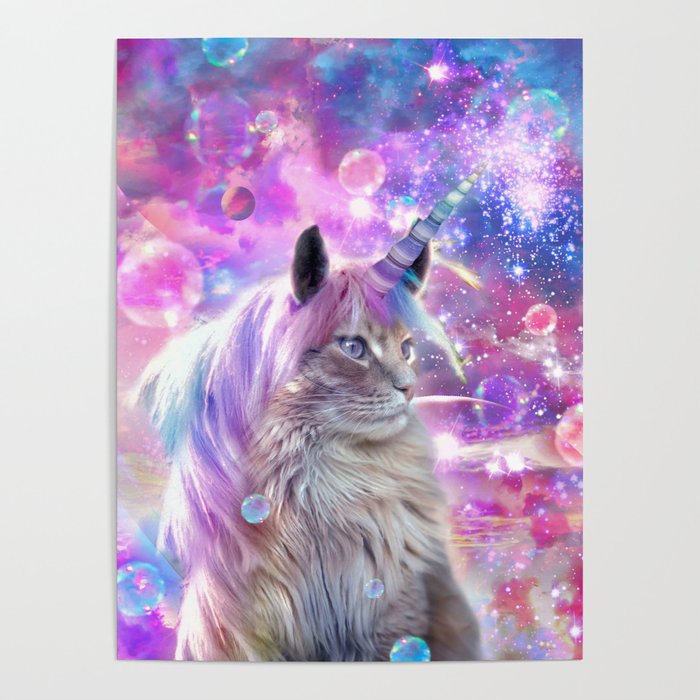 Space Rainbow Caticorn Cat Unicorn Poster