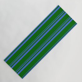 [ Thumbnail: Royal Blue & Dark Green Colored Striped/Lined Pattern Yoga Mat ]