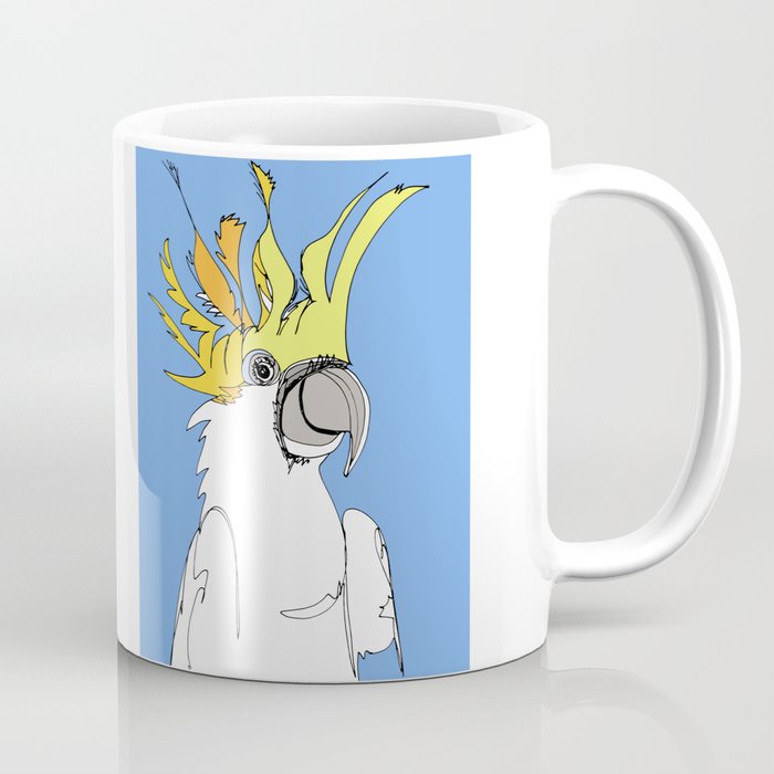 Yellow Crested Cockatoo in blue Coffee Mug