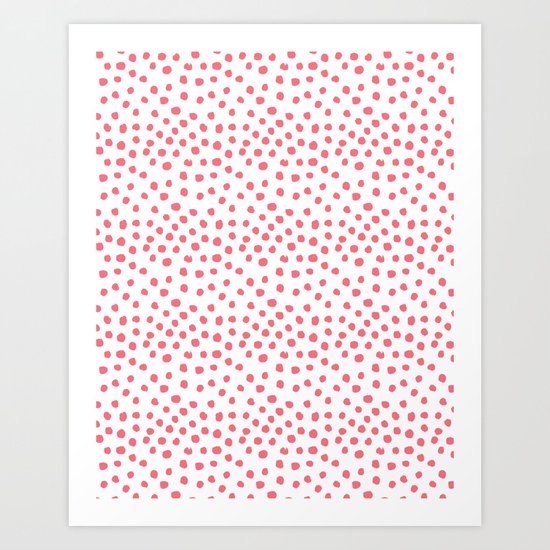 Coral dots pattern minimal painted polka dots Art Print