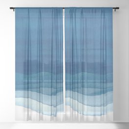 Blue Watercolor Waves Sheer Curtain