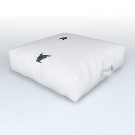 Ravens Birds in Black and White Outdoor Floor Cushion