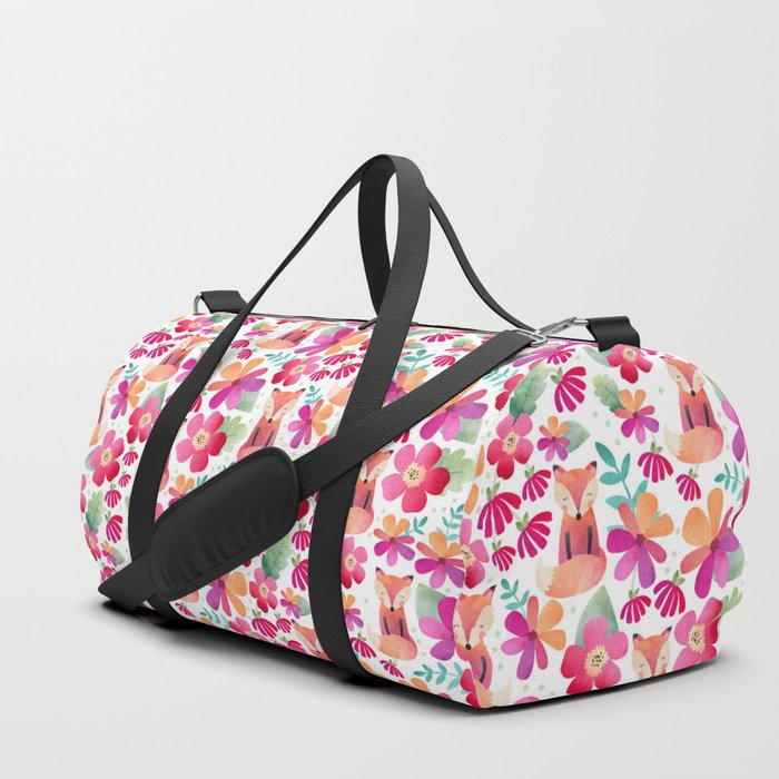 Spring Foxes and Watercolor Flowers Duffle Bag