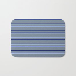 [ Thumbnail: Light Slate Gray, Dark Blue, and Light Blue Colored Stripes/Lines Pattern Bath Mat ]