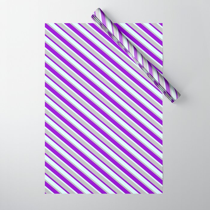 Dark Violet, Light Cyan & Grey Colored Lines/Stripes Pattern Wrapping Paper