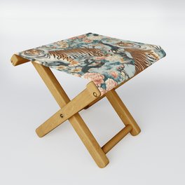 Chinoiserie Tiger Floral Pattern Folding Stool