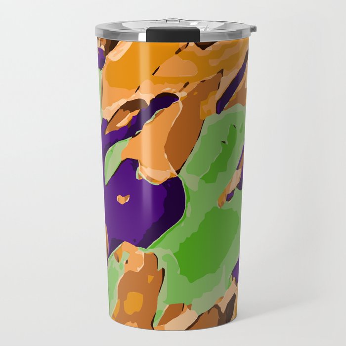 brown purple and green camouflage graffiti painting abstract background Travel Mug