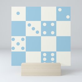 Checkered Dice Pattern (Creamy Milk & Baby Blue Color Palette) Mini Art Print