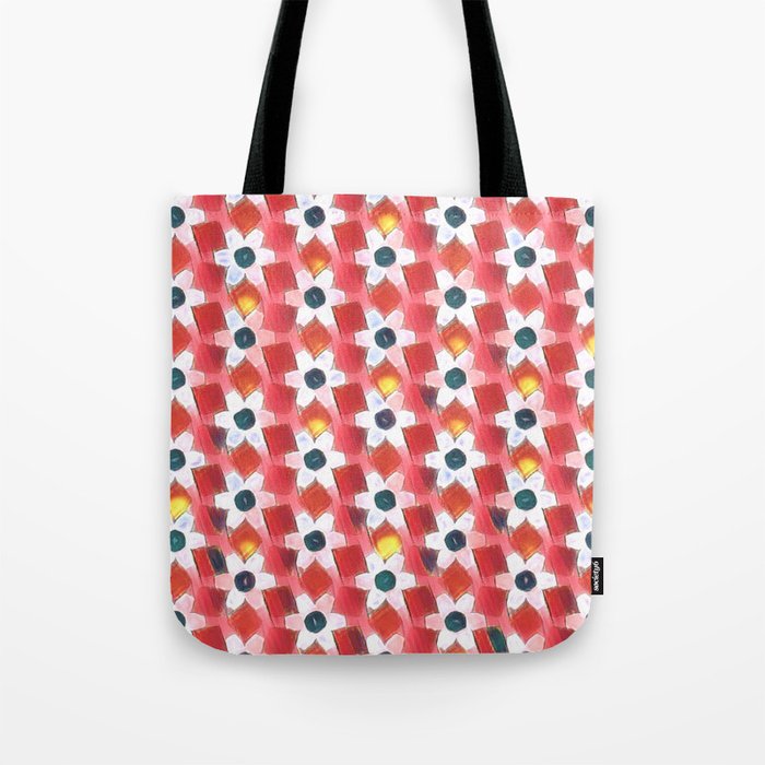 Modern Abstract White Daisies On Red Tote Bag