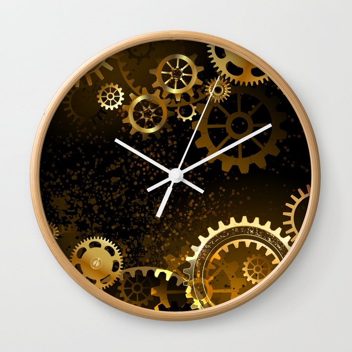 Steampunk background with gears Wall Clock by blackmoon9