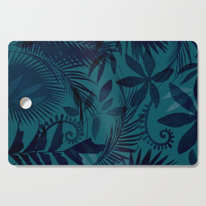 Botanical Jungle Blue Green Leaf Design Cutting Board
