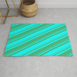 [ Thumbnail: Sea Green and Aqua Colored Lined Pattern Rug ]