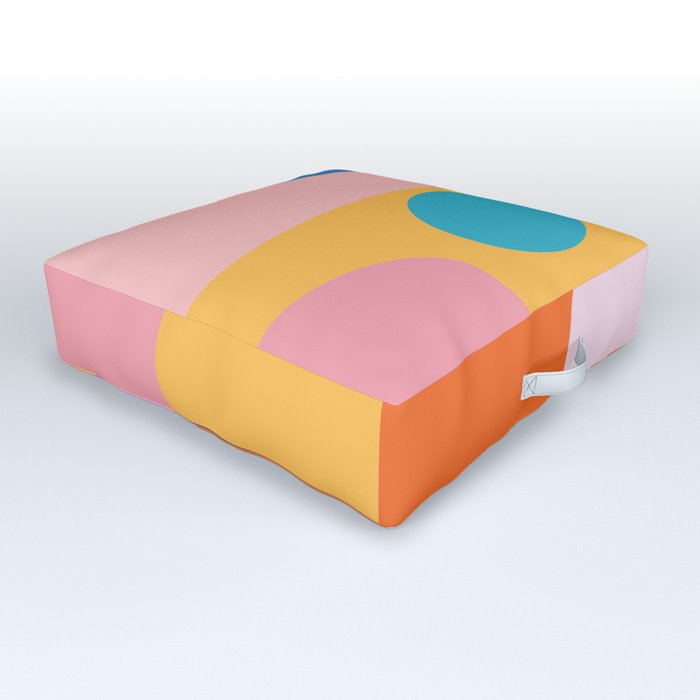 Playful Color Block Shapes in Bright Shades of Orange, Blue, Yellow, and Pink Outdoor Floor Cushion