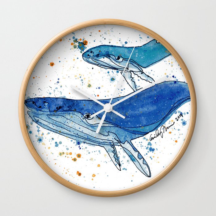 Whale Mommy and Baby Wall Clock