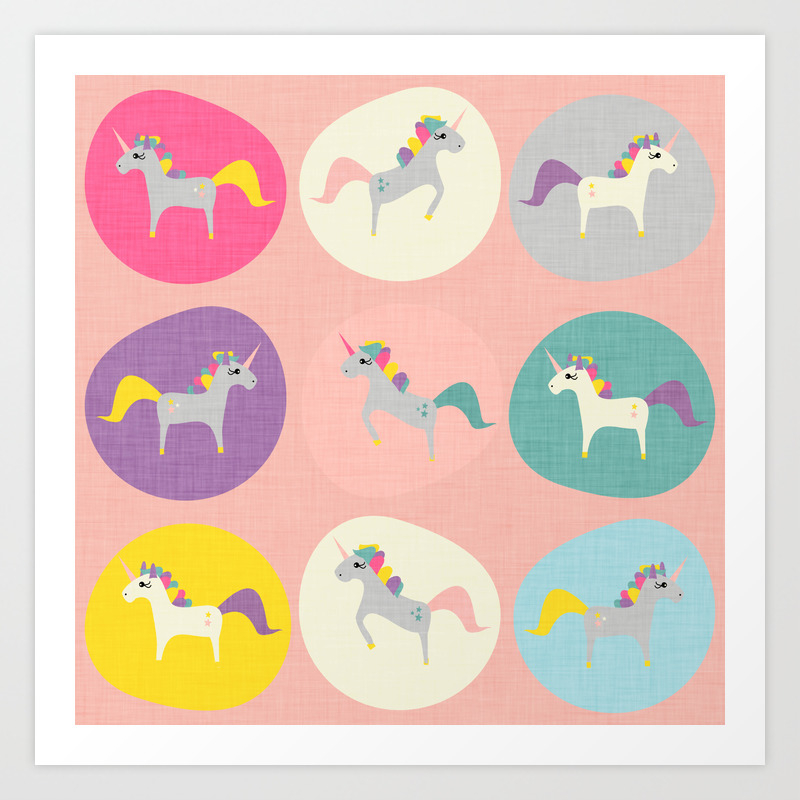 Cute Unicorn Polka Dots Pink Pastel Colors And Linen Texture