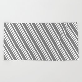 [ Thumbnail: White and Grey Colored Lined/Striped Pattern Beach Towel ]