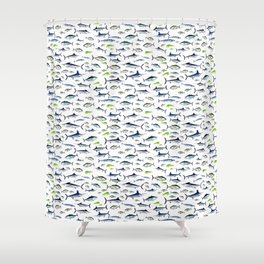 Fish Mix: Vol. 1 wahoo, bigeye, yellowfin, bluefin tuna, blue marlin, white marlin, mahi-mahi, swordfish Shower Curtain