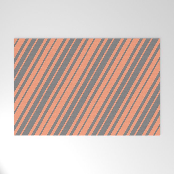 Gray & Light Salmon Colored Lined/Striped Pattern Welcome Mat
