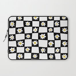 Hand Drawn Checkered Daisy Pattern (black/white/yellow) Laptop Sleeve
