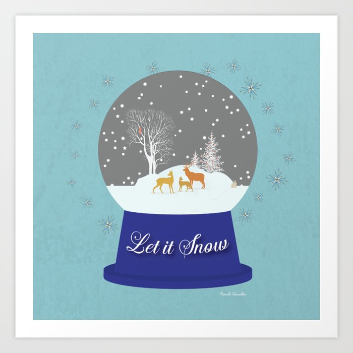 Let it Snow Art Print | Graphic-design, Winter, Snowglobe, Snow, Woodland, Digital, Typography