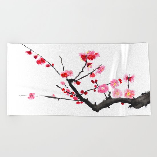 red plum flower Beach Towel