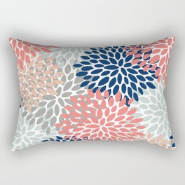 Festive, Flowers Print, Blue, Coral, Aqua, Gray Rectangular Pillow