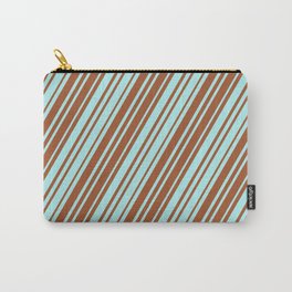 [ Thumbnail: Sienna and Turquoise Colored Lines Pattern Carry-All Pouch ]