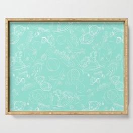 Mint Blue and White Toys Outline Pattern Serving Tray