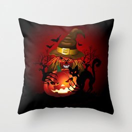 Skull Witch Creepy Halloween Throw Pillow