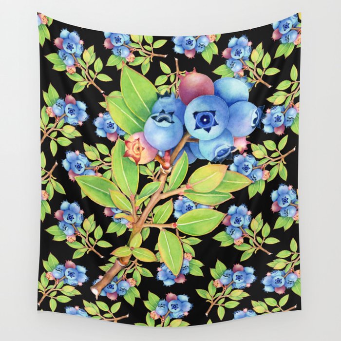 Wild Blueberry Sprigs Wall Tapestry