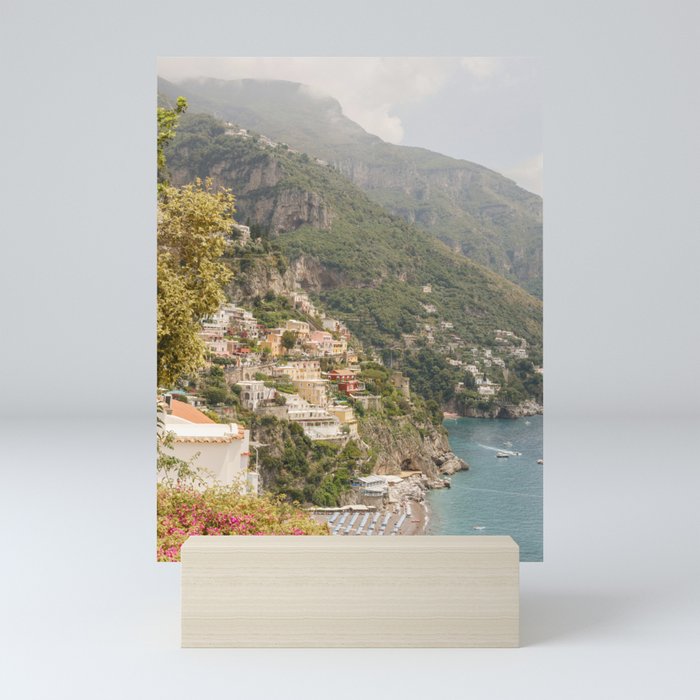 Positano view, houses, sea and little umbrellas | Travel photography Amalfi Coast Italy Europe Mini Art Print