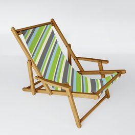 [ Thumbnail: Light Yellow, Dim Gray, Light Blue & Green Colored Lines/Stripes Pattern Sling Chair ]