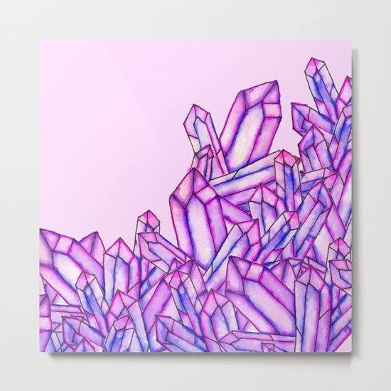 Pink purple watercolor paint crystals gem pattern Metal Print