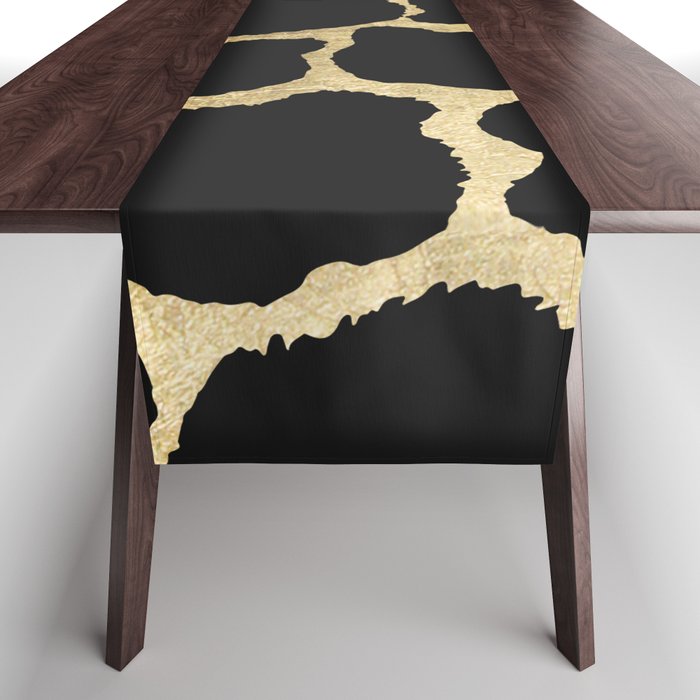 Elegant Abstract Black Gold Giraffe Animal Print Table Runner