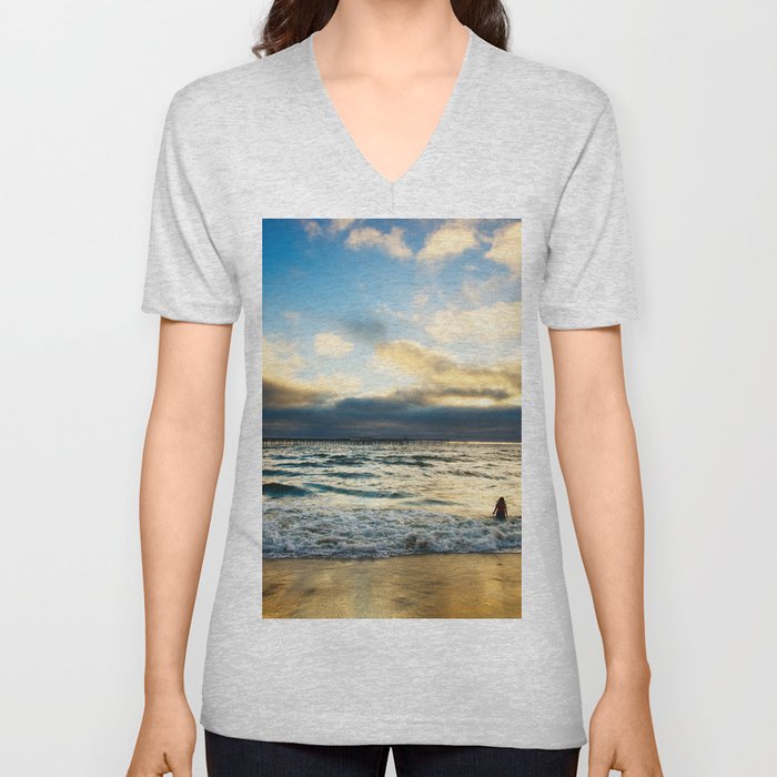 Ocean Beach - Person in Water V Neck T Shirt