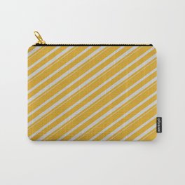 [ Thumbnail: Goldenrod & Light Grey Colored Striped Pattern Carry-All Pouch ]