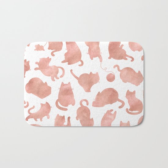 Cat Pattern Rose Gold Kitty Cats Bath Mat