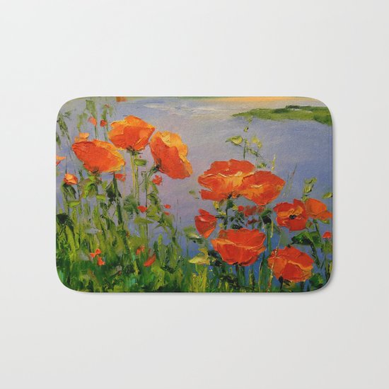 Poppies near the river Bath Mat