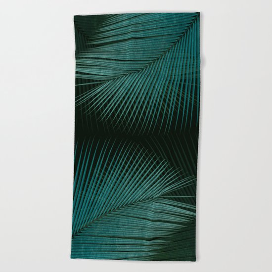 Palm leaf synchronicity - twilight teal Beach Towel