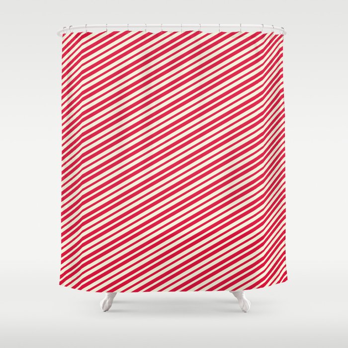 Crimson and Beige Colored Stripes/Lines Pattern Shower Curtain