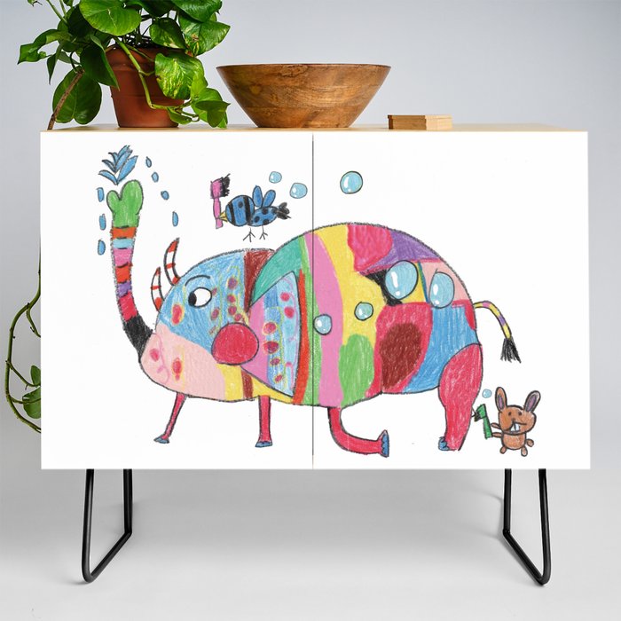 wash a colorful elephant Credenza