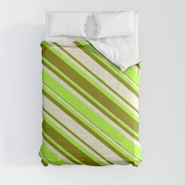 [ Thumbnail: Beige, Light Green & Green Colored Striped/Lined Pattern Comforter ]