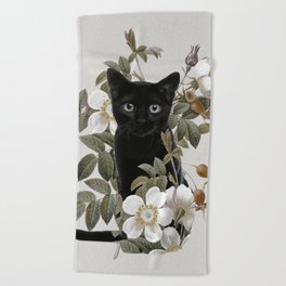 Cat With Flowers Beach Towel