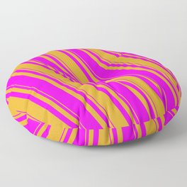 [ Thumbnail: Goldenrod and Fuchsia Colored Lined/Striped Pattern Floor Pillow ]