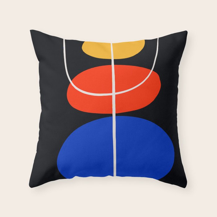 Abstract black minimal art with red yellow and blue Throw Pillow by