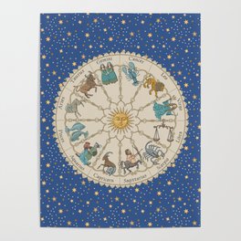 Vintage Astrology Zodiac Wheel Poster