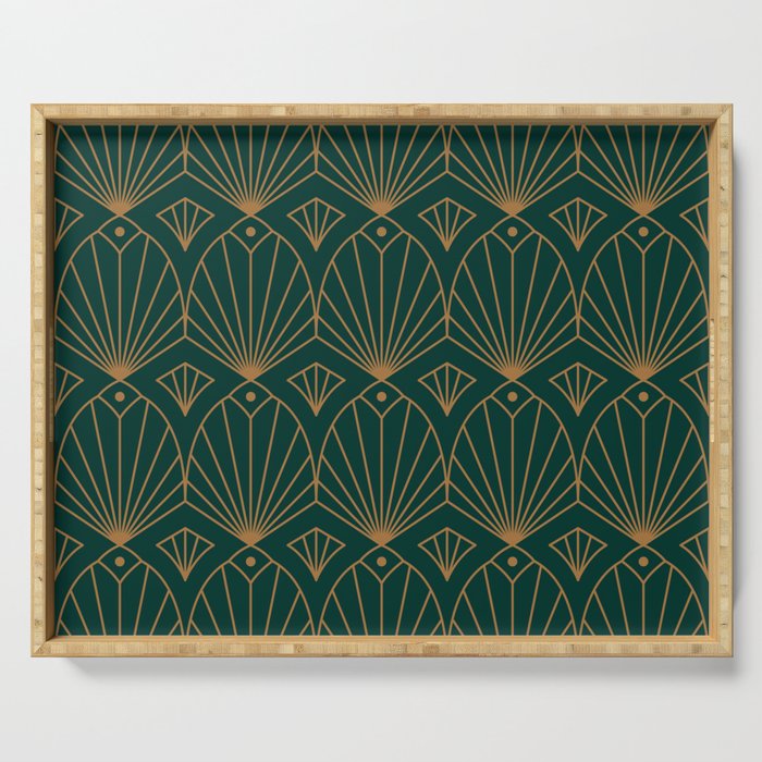 Art Deco Emerald Green & Gold Pattern Serving Tray