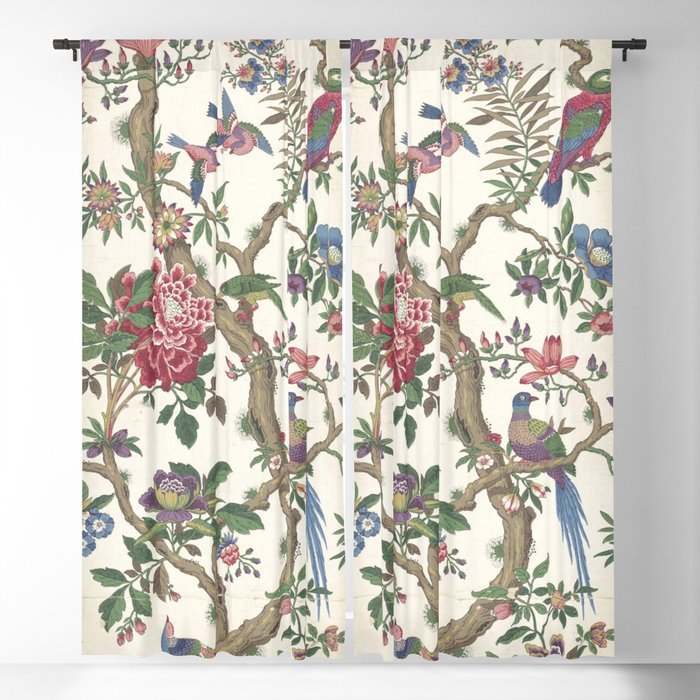 18th Century Chinoiserie Magpie Ivory Peony Garden Blackout Curtain