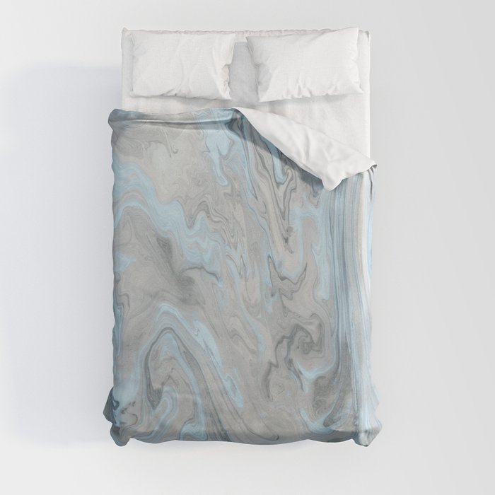 Ice Blue and Gray Marble Duvet Cover